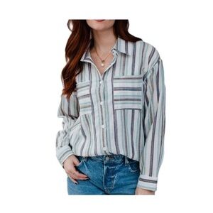 Panache Apparel Women’s Striped Button Down Shirt Size XL